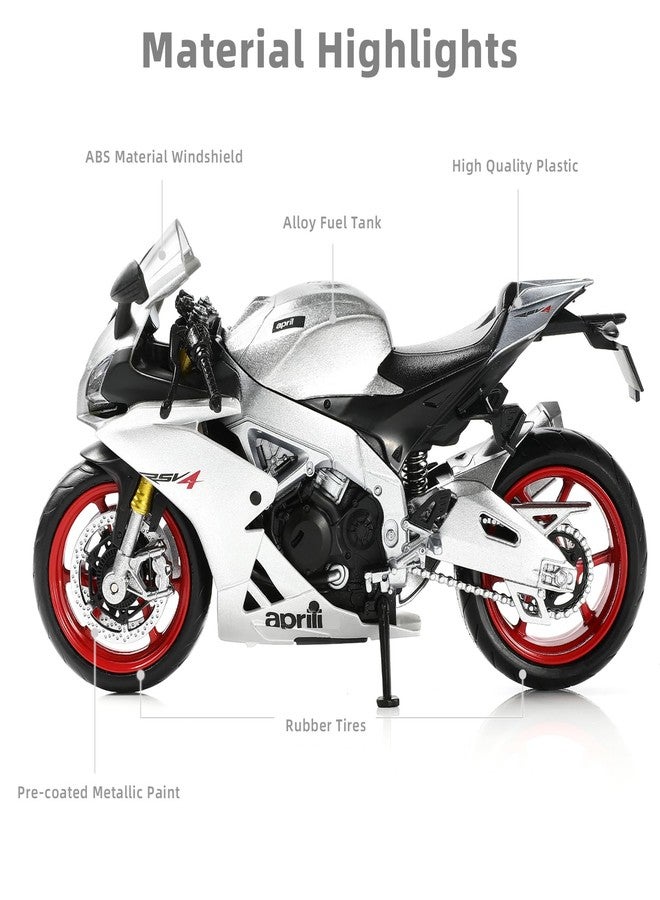 Risopen 1:12 Motorcycle Model for Aprilia RSVA RR1000 Metal Die-cast with Plastic Motorcycle Model No Assembly Required Mini Finished Moto Gift for Adult（Silver） - Image 3